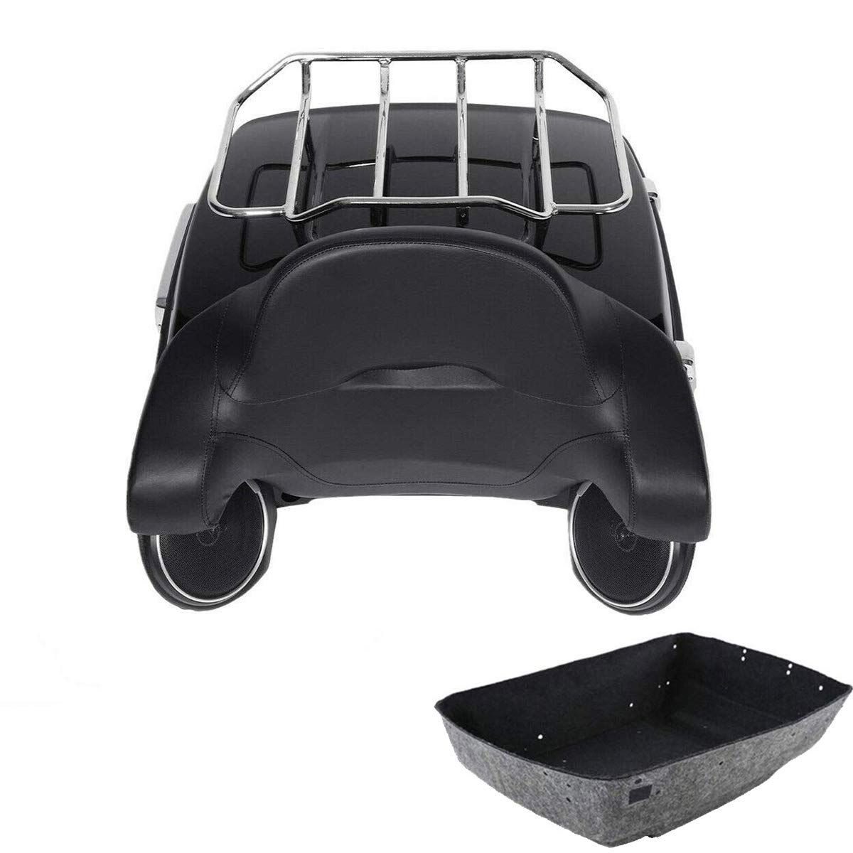 TCMT 13.7" King Motorcycle Trunk Box Wrap-Around Backrest 2 Up Mounting Rack Fit For Harley 2014-2025 Touring CVO Road King Road Glide Street Glide Electra Glide Pack