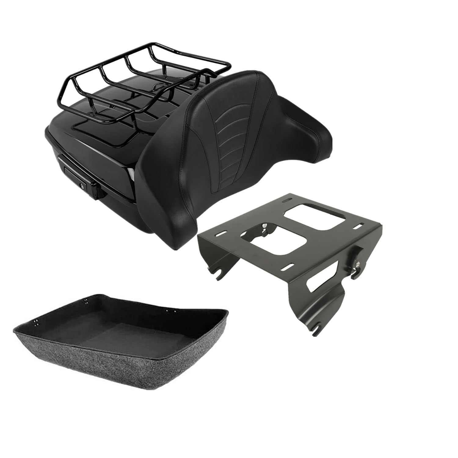 TCMT 10.7" Chopped Motorcycle Trunk Box Wrap-Around Backrest Top Luggage Rack Fit For Harley 2014-2025 Touring CVO Road King Road Glide Street Glide Electra Glide Pack