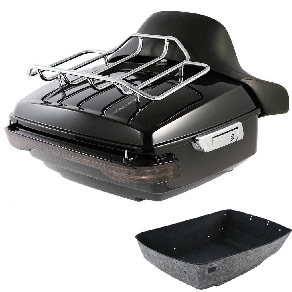 TCMT 13.7" King Motorcycle Trunk Box Wrap-Around Backrest 2 Up Mounting Rack Fit For Harley 2014-2025 Touring CVO Road King Road Glide Street Glide Electra Glide Pack