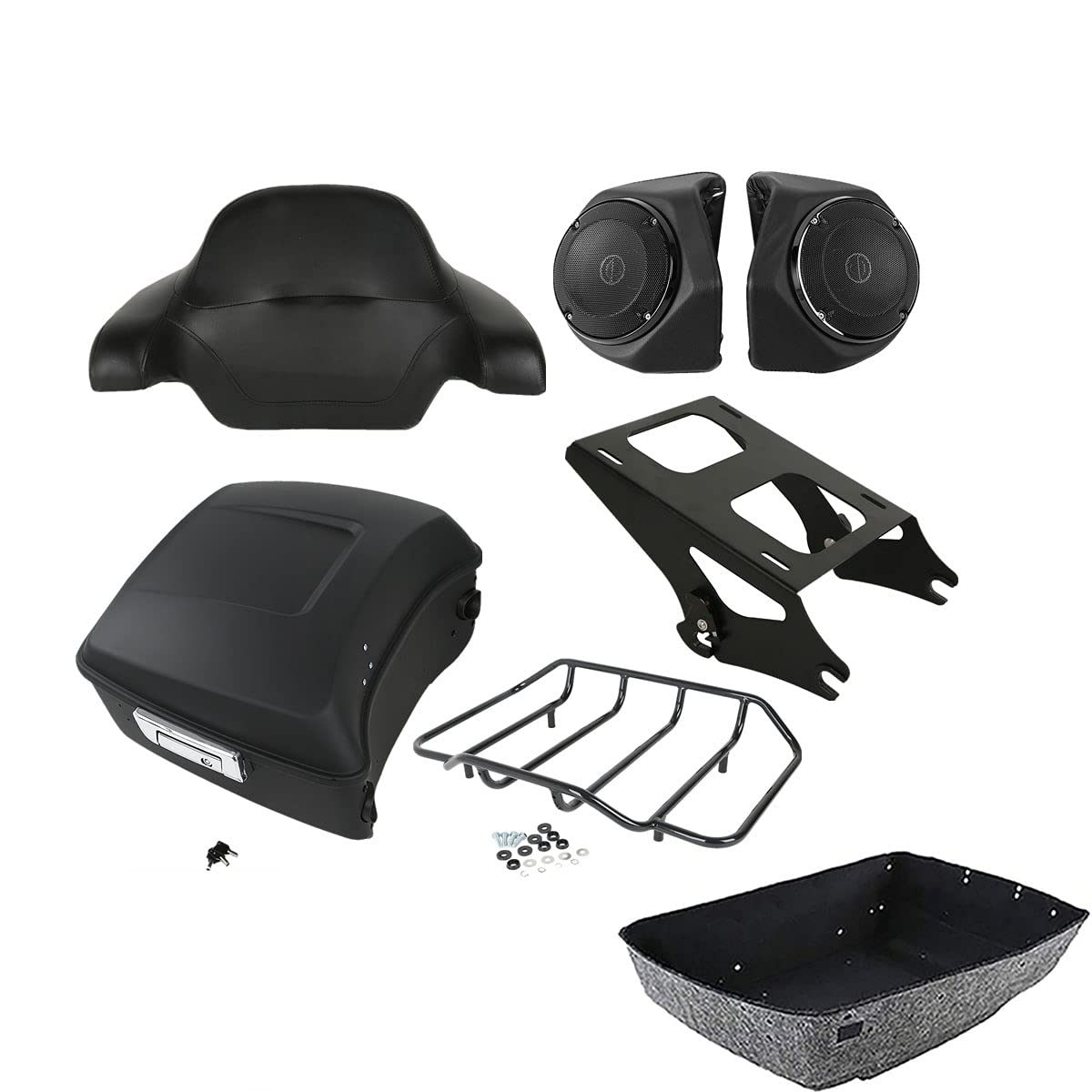 TCMT 13.7" King 2014-2025 Motorcycle Trunk Backrest Pad Top Luggage Rack Speakers Fit For Harley Touring CVO Road King Street Electra Glide Ultra Limited Pack