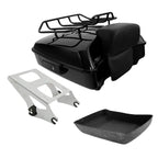 TCMT 10.7" Black Latches Chopped Motorcycle Trunk Backrest Pad Smoke LED Tail Light Fit For Harley 2014-2025 Street Glide Road King Electra Glide Ultra-Classic Pack