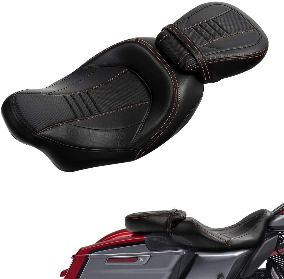 2-Up Rider and Passenger Seat Low Profile Seat Fit For Harley 2009-2023 Touring Street Glide Road King Road Glide