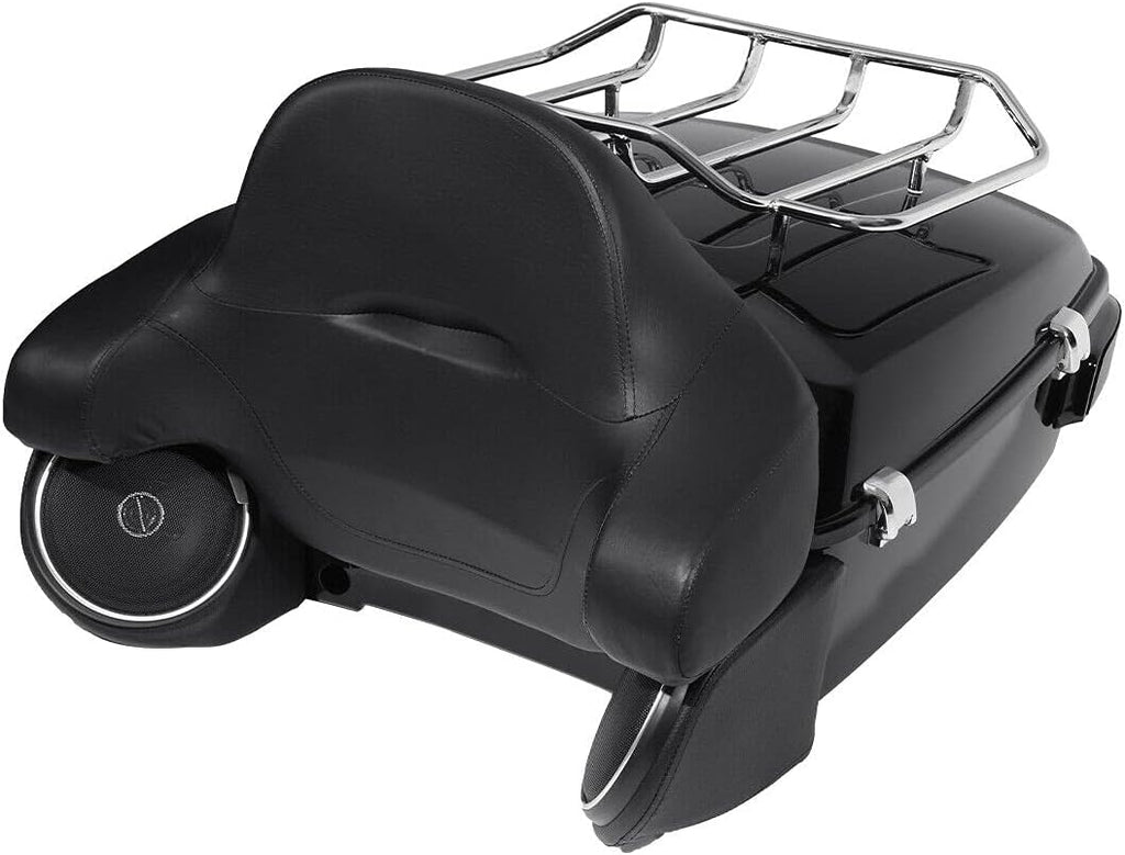 TCMT 13.7" King Motorcycle Trunk Box Backrest Luggage Rack 2 Up Mount Rack Speakers Taillight Fit For Harley 2014-2025 Touring CVO Road King Road Glide Street Glide Electra Glide Pack