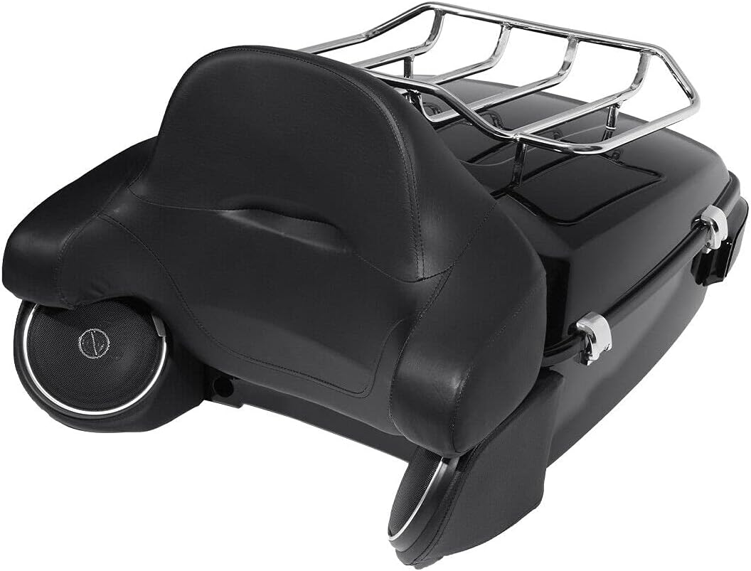 TCMT 13.7" King Motorcycle Trunk Box Backrest Luggage Rack 2 Up Mount Rack Speakers Taillight Fit For Harley 2014-2025 Touring CVO Road King Road Glide Street Glide Electra Glide Pack