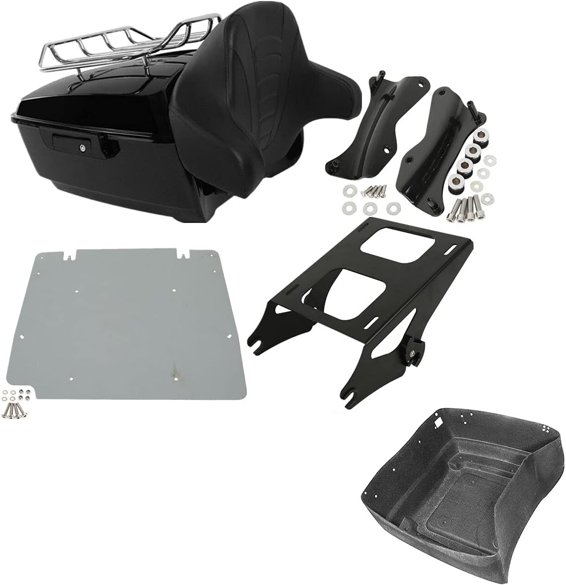 TCMT 13.7" King Motorcycle Trunk Backrest Pad Luggage Rack 2 Up Mounting Rack Base Plate Docking Fit For Harley 2014-2025 Touring CVO Road King Road Glide Street Glide Electra Glide Pack