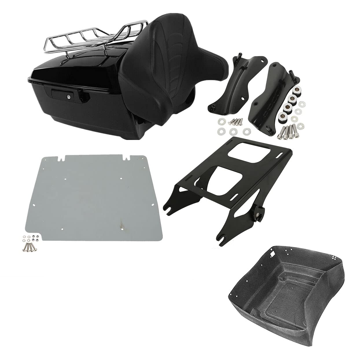 TCMT 13.7" King Motorcycle Trunk Backrest Pad Luggage Rack 2 Up Mounting Rack Base Plate Fit For Harley 2014-2025 Touring CVO Road King Road Glide Street Glide Electra Glide Pack