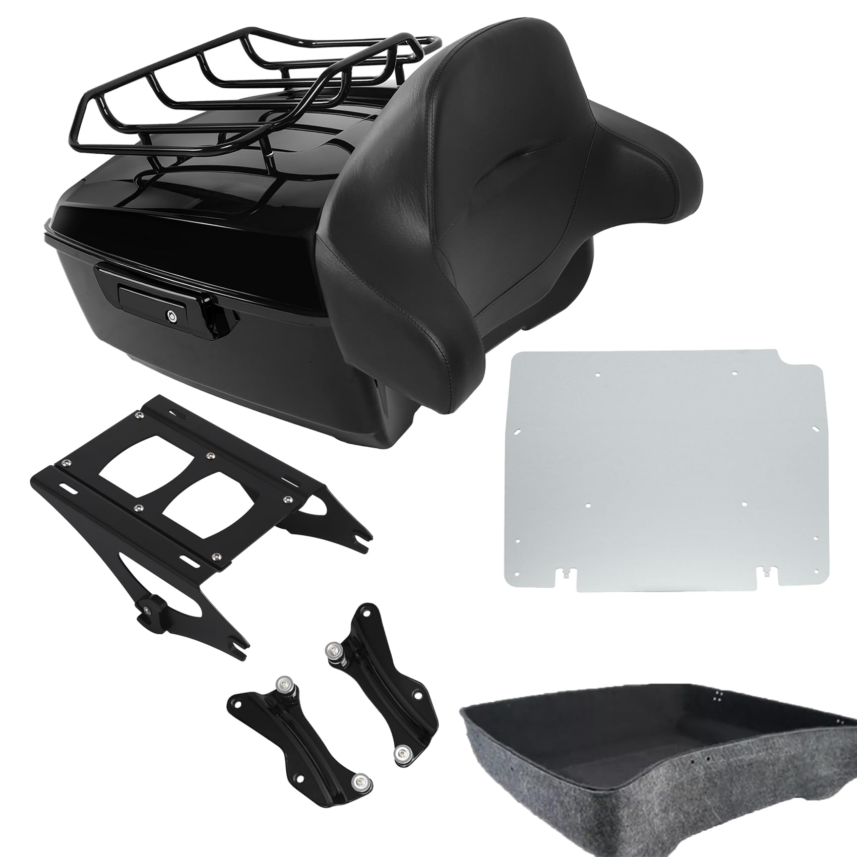 TCMT 13.7" King Motorcycle Trunk Backrest Pad Luggage Rack 2 Up Mounting Rack Base Plate Fit For Harley 2014-2025 Touring CVO Road King Road Glide Street Glide Electra Glide Pack