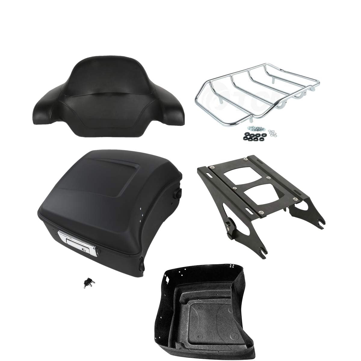 TCMT 13.7" King Motorcycle Trunk Box W/Latches Brake TailLight Base Plate Fit For Harley 2014-2025 Touring CVO Road King Road Glide Street Glide Electra Glide Pack