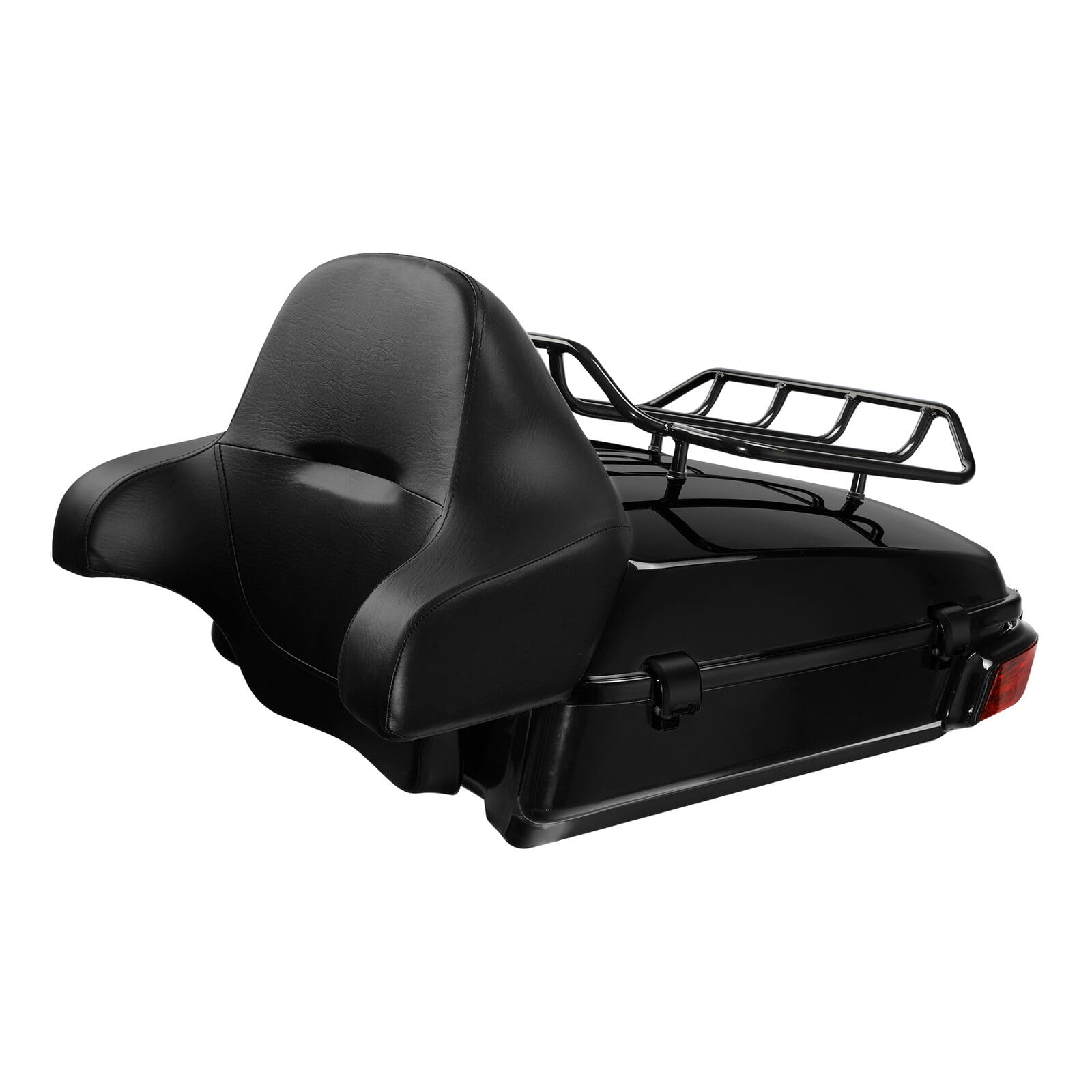 TCMT 10.7" Black Latch Chopped Motorcycle Trunk Box Pad Luggage Rack LED Tail Light Fit For Harley 2014-2025 Touring Street Glide Road King Electra Glide Ultra-Classic FLHX FLHR FLHT Pack