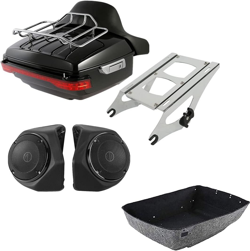 TCMT 13.7" King Motorcycle Trunk Box Backrest Pad Luggage Rack 2 Up Mount Rack Taillight Speakers Fit For Harley 2014-2025 Touring CVO Road King Road Glide Street Glide Electra Glide Pack