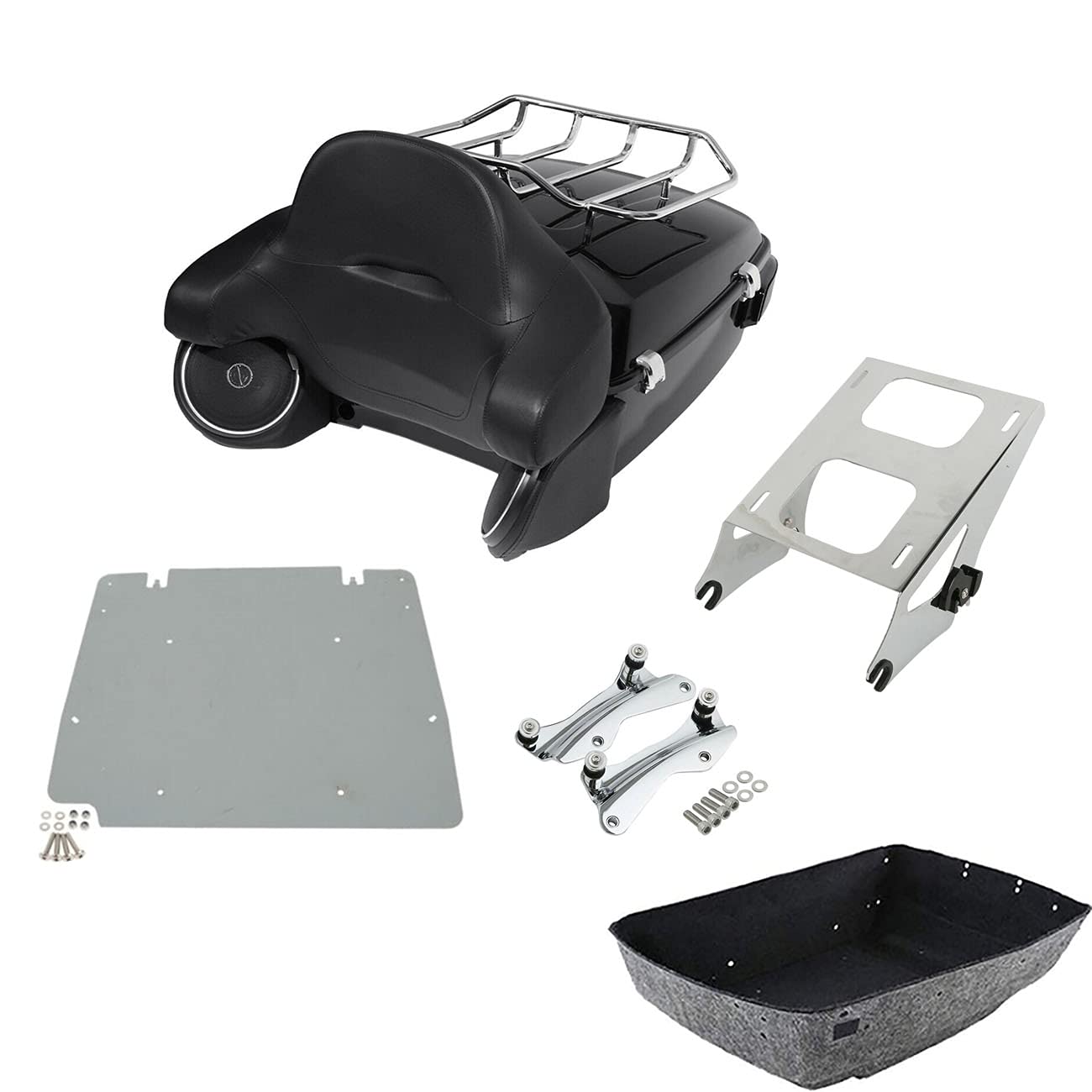 TCMT 13.7" King Motorcycle Trunk Box Backrest Pad Luggage Rack 2 Up Mount Rack Speakers Fit For Harley 2014-2025 Touring CVO Road King Road Glide Street Glide Electra Glide Pack