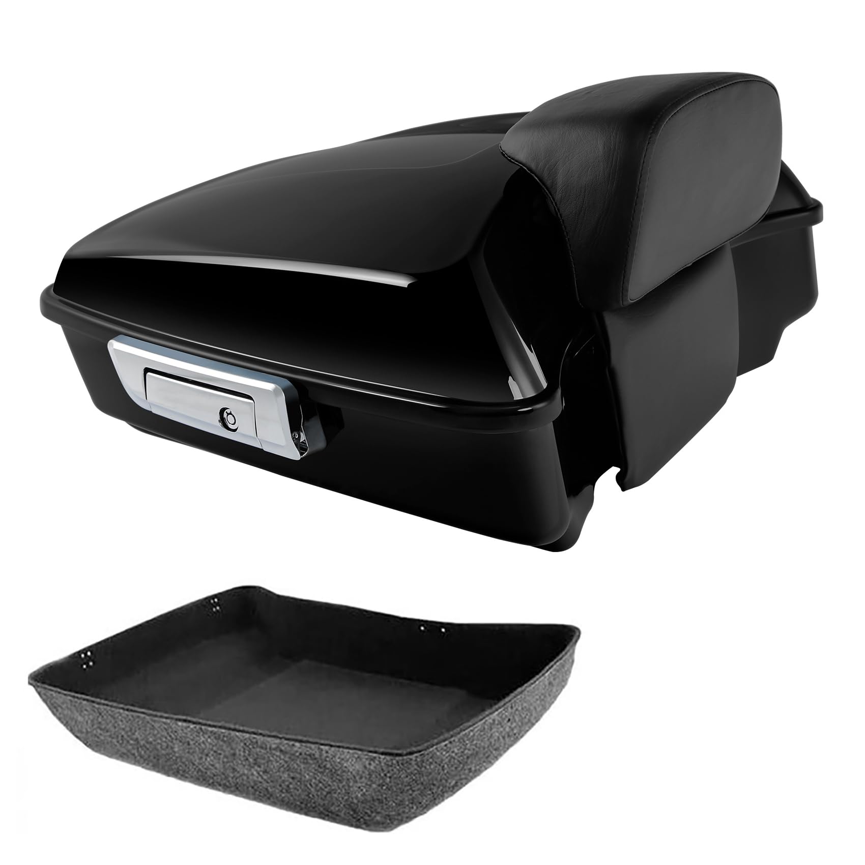 TCMT 10.7" Vivid Black Chopped Motorcycle Trunk Backrest Pad Tail Light with Brake Turn Signal Fit For Harley Touring 2014-2025 Electra Glide Road Glide Road King FLHT FLTRX FLHR Pack