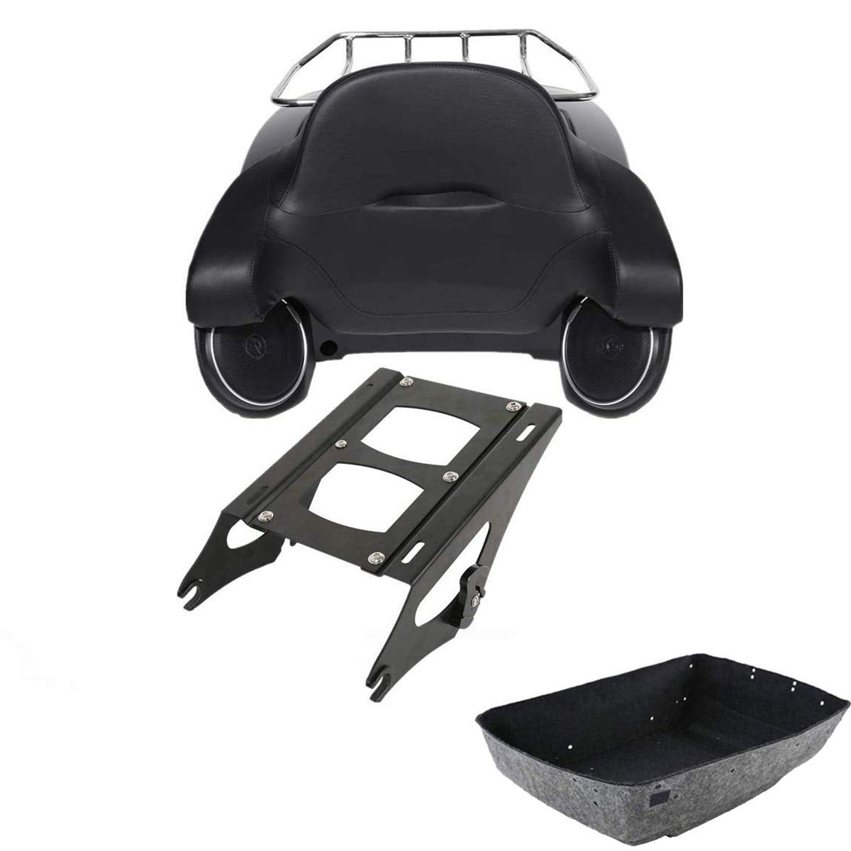 TCMT 13.7" King Motorcycle Trunk Box Wrap-Around Backrest Rear Speakers Fit For Harley 2014-2025 Touring CVO Road King Road Glide Street Glide Electra Glide Pack Trunk