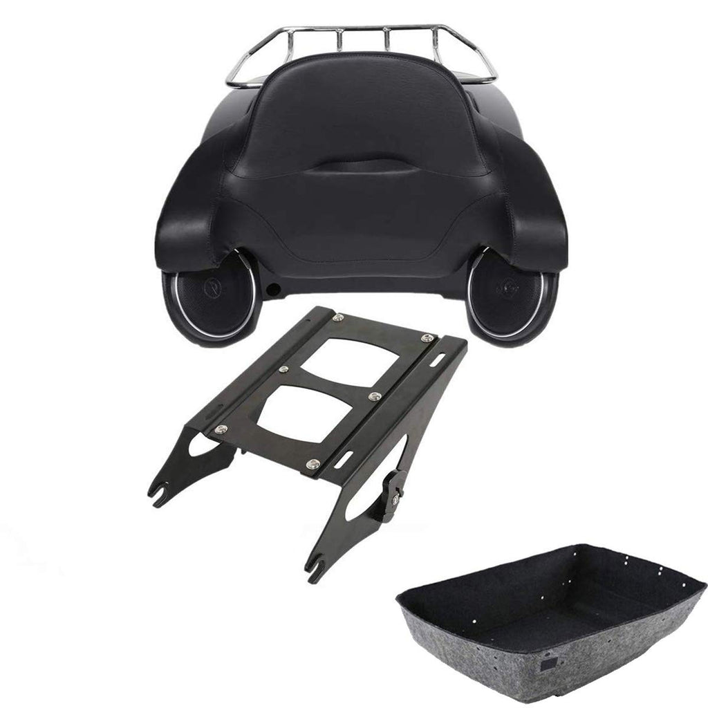 TCMT 13.7" King Motorcycle Trunk Box Wrap-Around Backrest 2 Up Mounting Rack Fit For Harley 2014-2025 Touring CVO Road King Road Glide Street Glide Electra Glide Pack