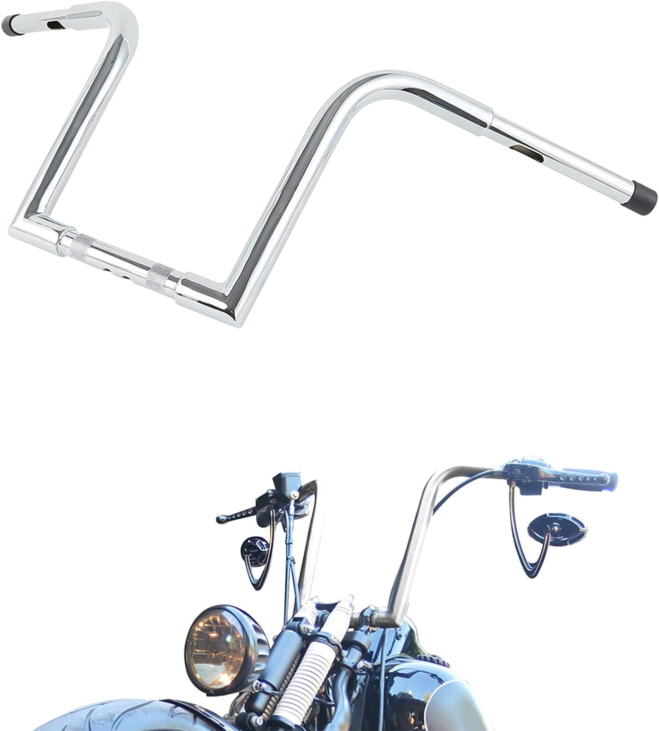 TCMT 12" Rise Ape Hanger Bar, 1-1/4" Fat Handlebar, Fits Harley FLST FXST Sportster XL, Chrome Steel, 34.5" Wide