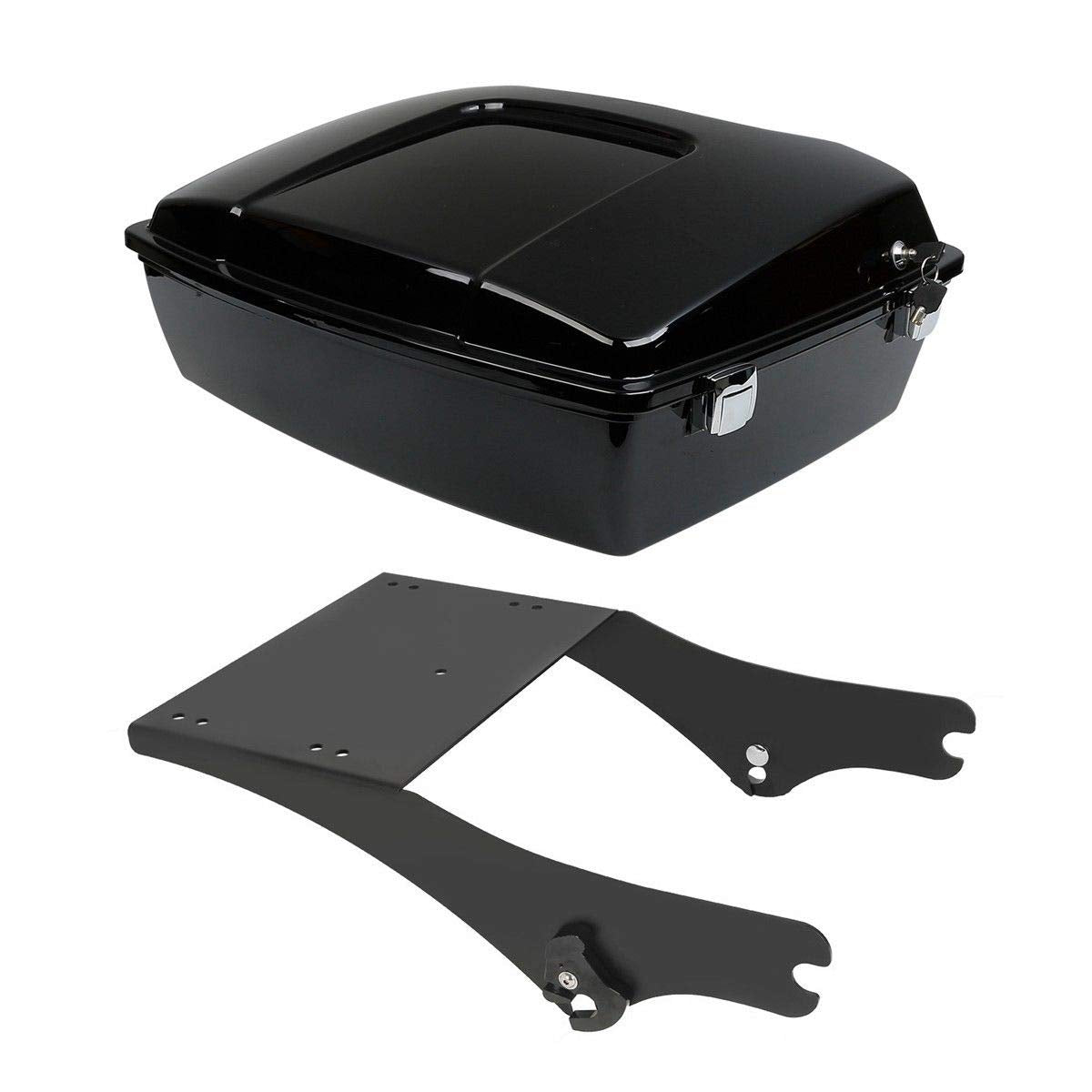TCMT 10.7" Black Latches Chopped Motorcycle Trunk Box Backrest Pad Mount Rack Fit For Harley Touring 1997-2008 Road King Road Street Electra Glide Pack