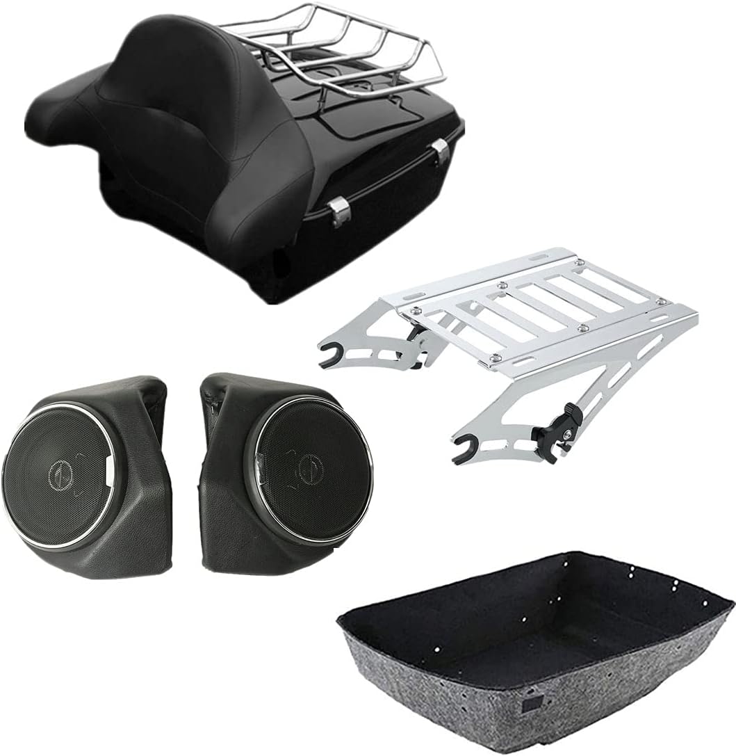 TCMT 13.7" King Motorcycle Trunk Box Backrest Luggage Rack 2 Up Rack Speakers Fit For Harley 2014-2025 Touring CVO Road King Road Glide Street Glide Electra Glide Pack