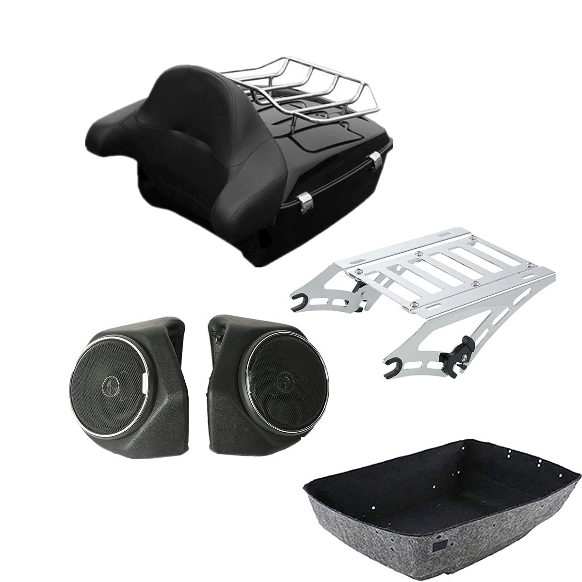 TCMT 13.7" King 2014-2025 Motorcycle Trunk Backrest Pad Luggage Rack Speakers Taillight Fit For Harley Trunk Touring CVO Road King Road Glide Street Glide Electra Glide Pack