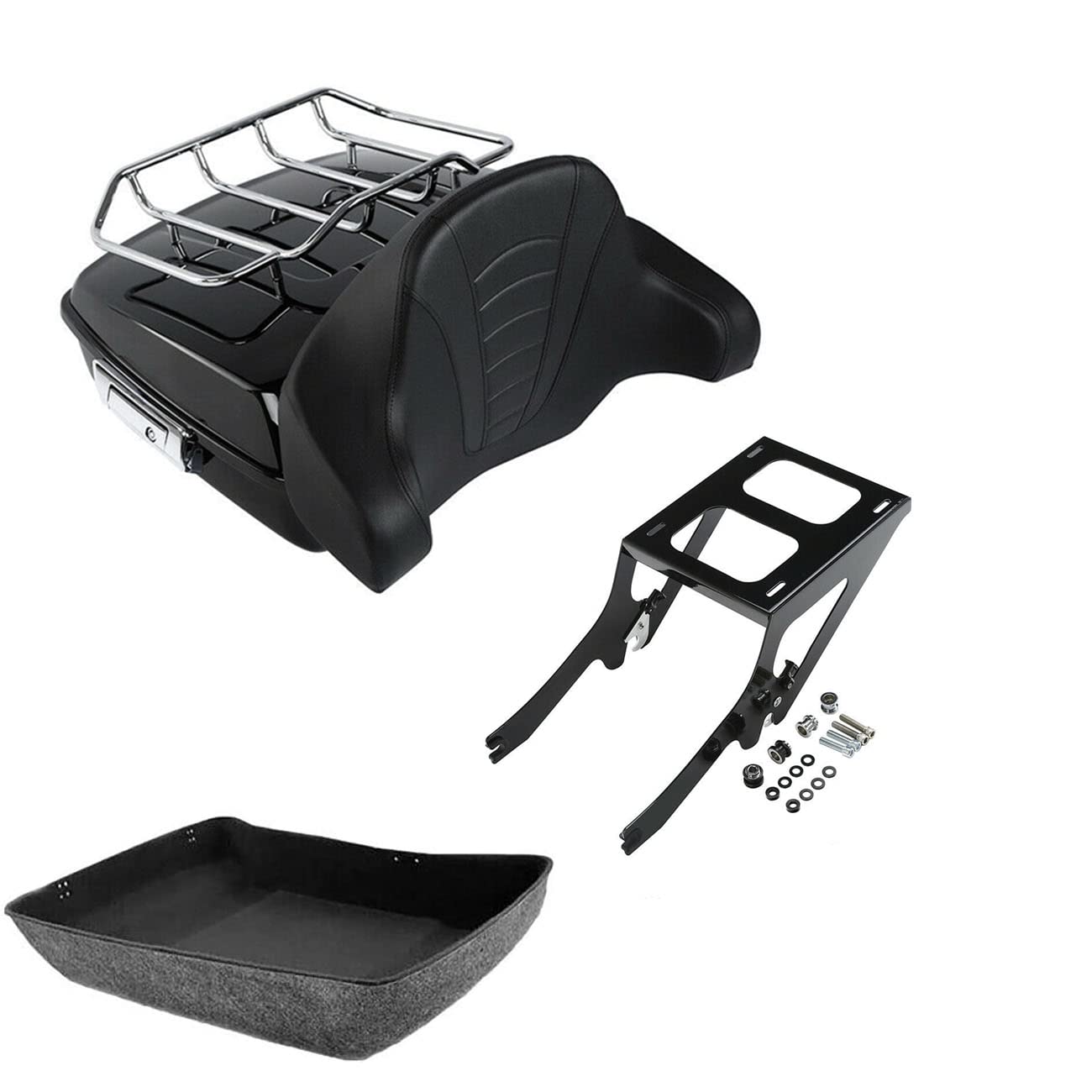 TCMT King Motorcycle Trunk Box Wrap-around Backrest Two-Up Mounting Rack Luggage Rack Fit For Harley 2018-2025 Heritage Classic 2018-2020 Deluxe FLDE 2024 Hydra-Glide Revival FLI Pack