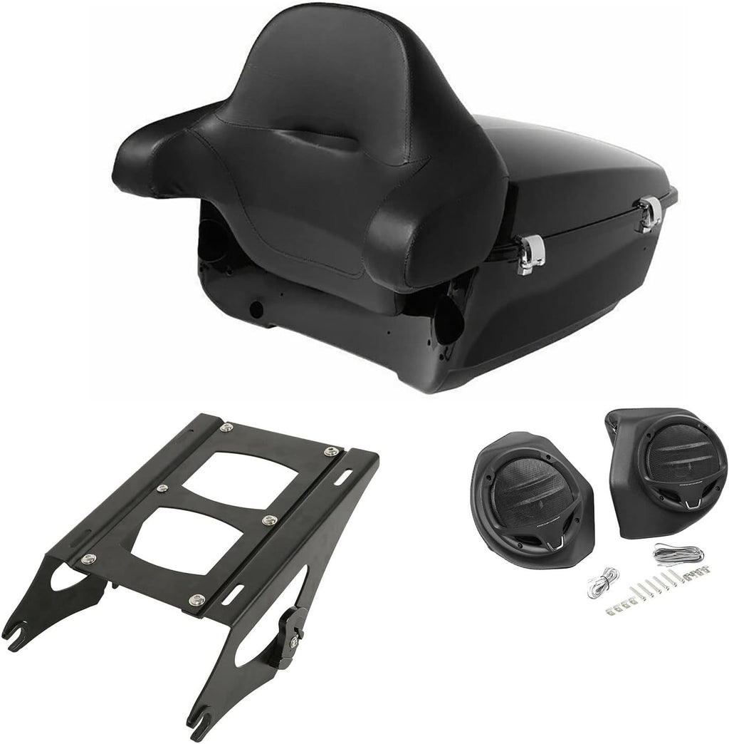 TCMT 13.7" King Motorcycle Trunk Box Wrap-Around Backrest Rear Speakers Fit For Harley 2014-2025 Touring CVO Road King Road Glide Street Glide Electra Glide Pack Trunk