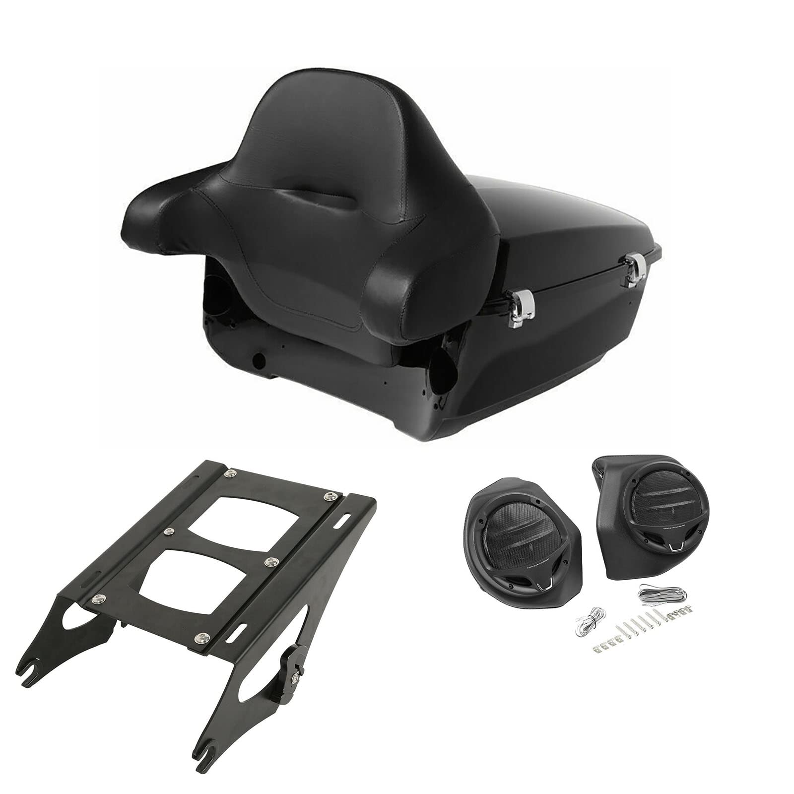TCMT 13.7" King Motorcycle Trunk Box Wrap-Around Backrest Rear Speakers Fit For Harley 2014-2025 Touring CVO Road King Road Glide Street Glide Electra Glide Pack Trunk