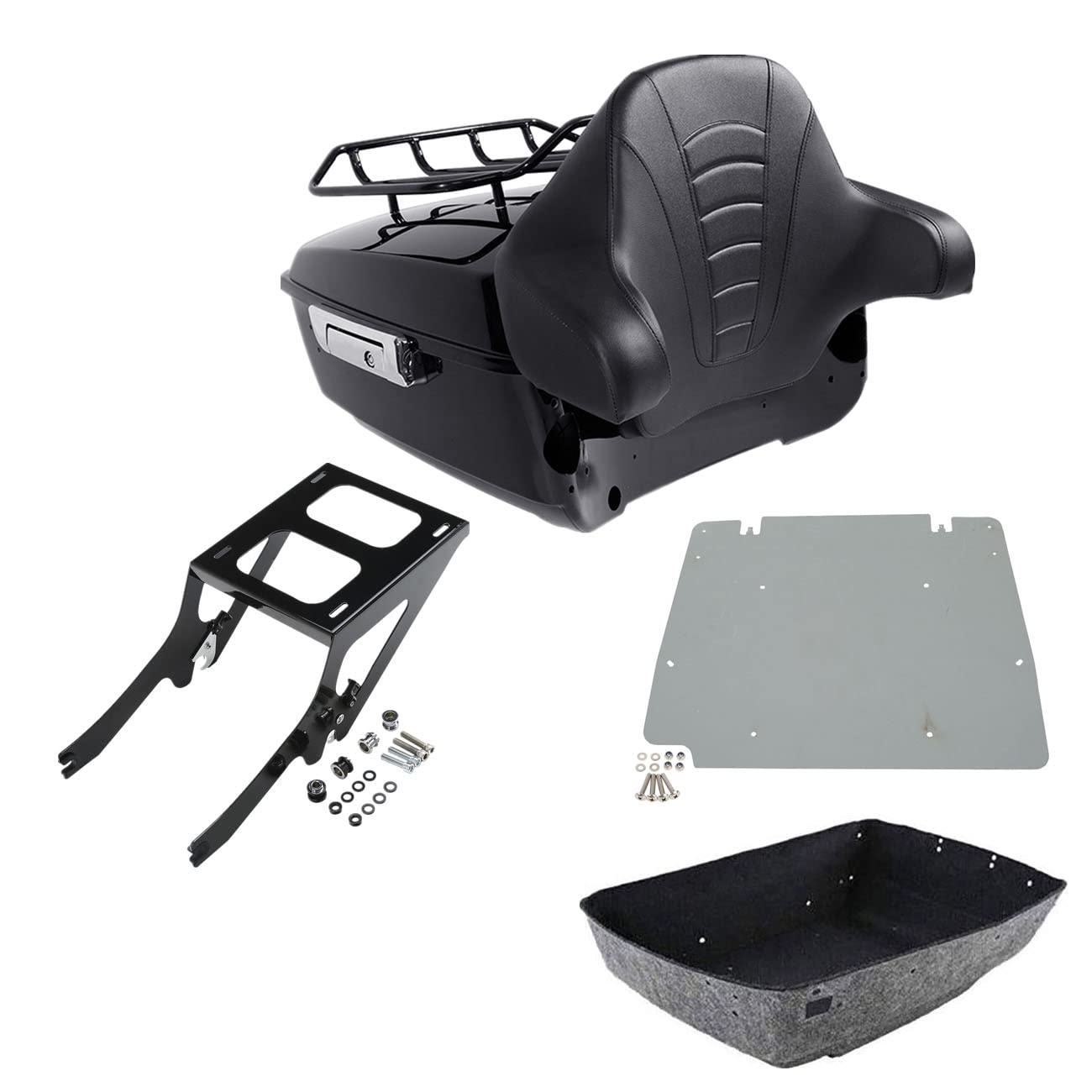 TCMT King Motorcycle Trunk Box Wrap-around Backrest Two-Up Mounting Rack Luggage Rack Fit For Harley 2018-2025 Heritage Classic 2018-2020 Deluxe FLDE 2024 Hydra-Glide Revival FLI Pack