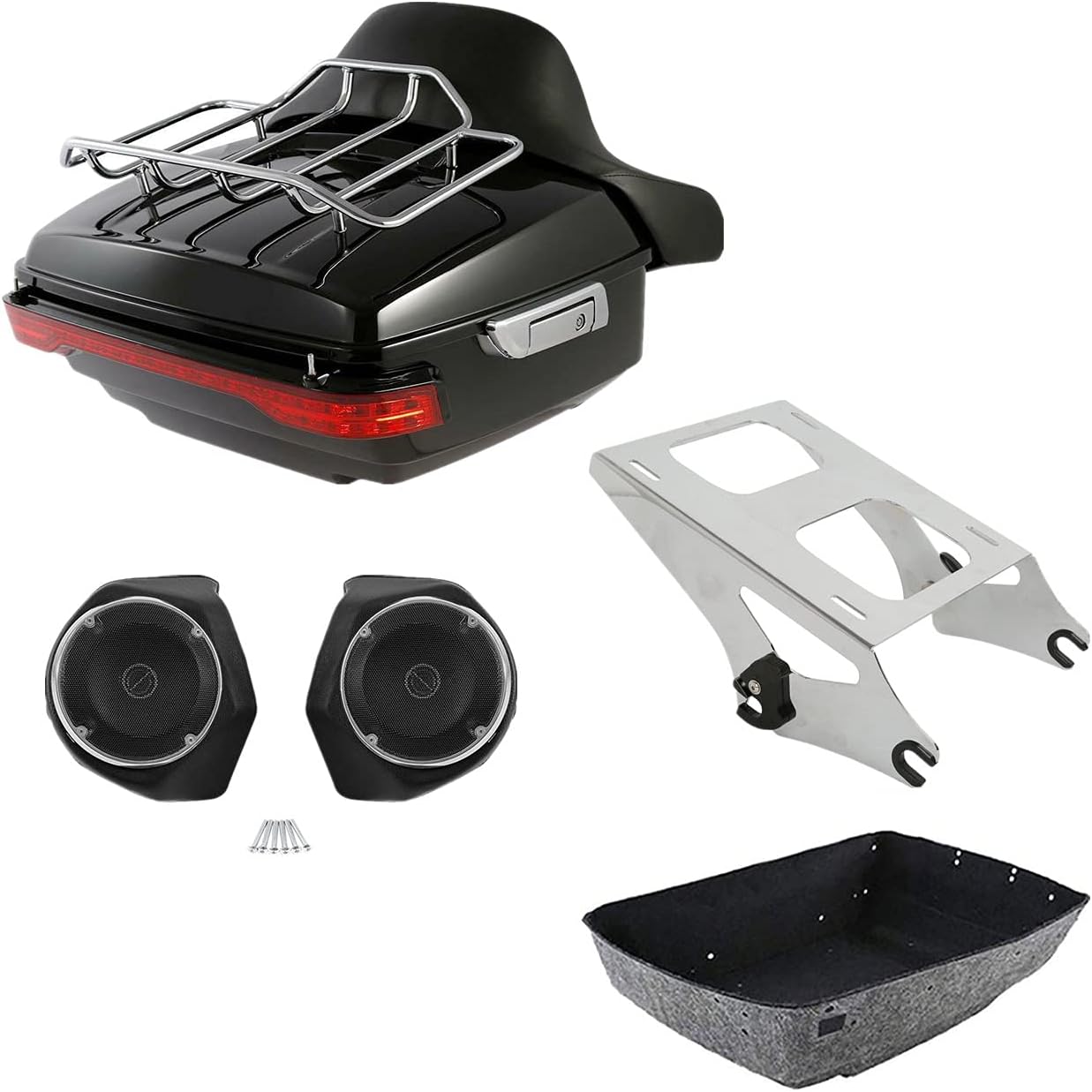 TCMT 13.7" King Motorcycle Trunk Box Backrest Luggage Rack 2 Up Mount Rack Speakers Taillight Fit For Harley 2014-2025 Touring CVO Road King Road Glide Street Glide Electra Glide Pack