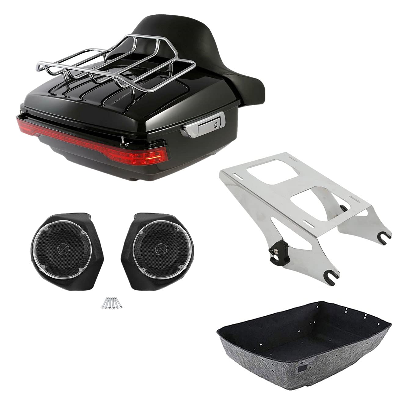 TCMT 13.7" King 2014-2025 Motorcycle Trunk Backrest Pad Luggage Rack Speakers Taillight Fit For Harley Trunk Touring CVO Road King Road Glide Street Glide Electra Glide Pack