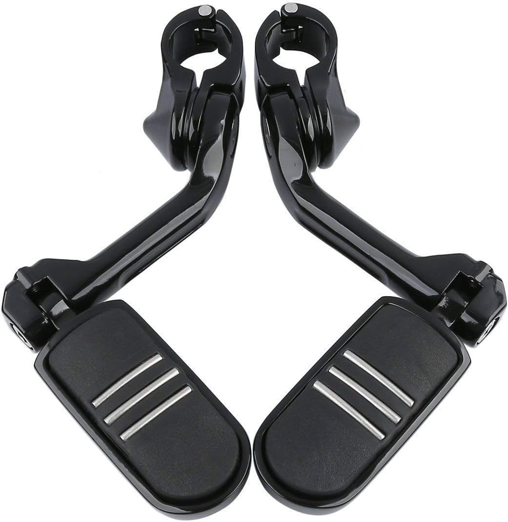 TCMT 1-1/4" 1.25" 32mm Black Long Angled Highway Engine Guard Foot Pegs Kit Fits For Harley Touring Road King Street Glide Road Glide Electra Glide Softail Sportster Dyna with 1.25" Engine Guards