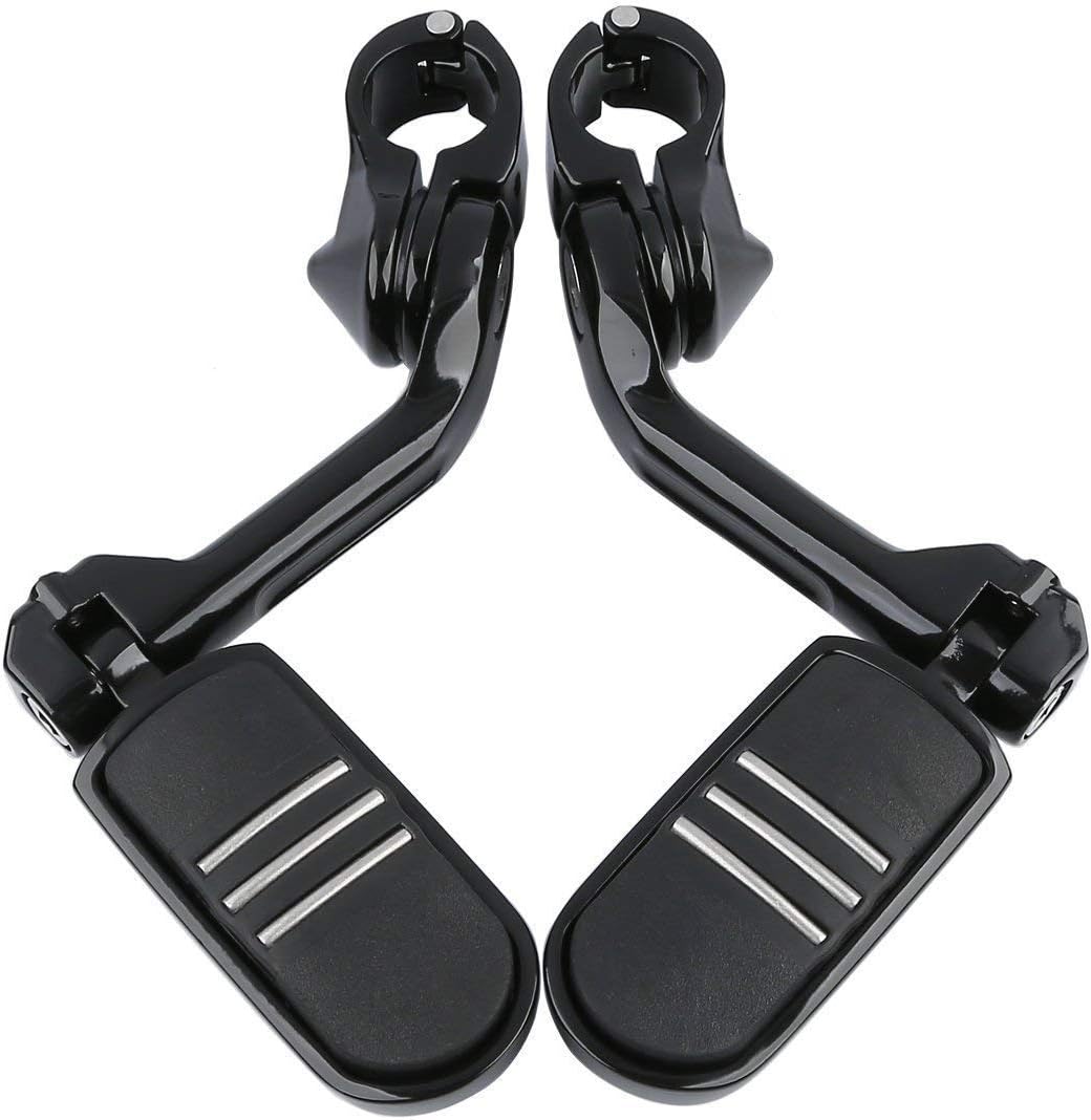 TCMT 1-1/4" 1.25" 32mm Black Long Angled Highway Engine Guard Foot Pegs Kit Fits For Harley Touring Road King Street Glide Road Glide Electra Glide Softail Sportster Dyna with 1.25" Engine Guards