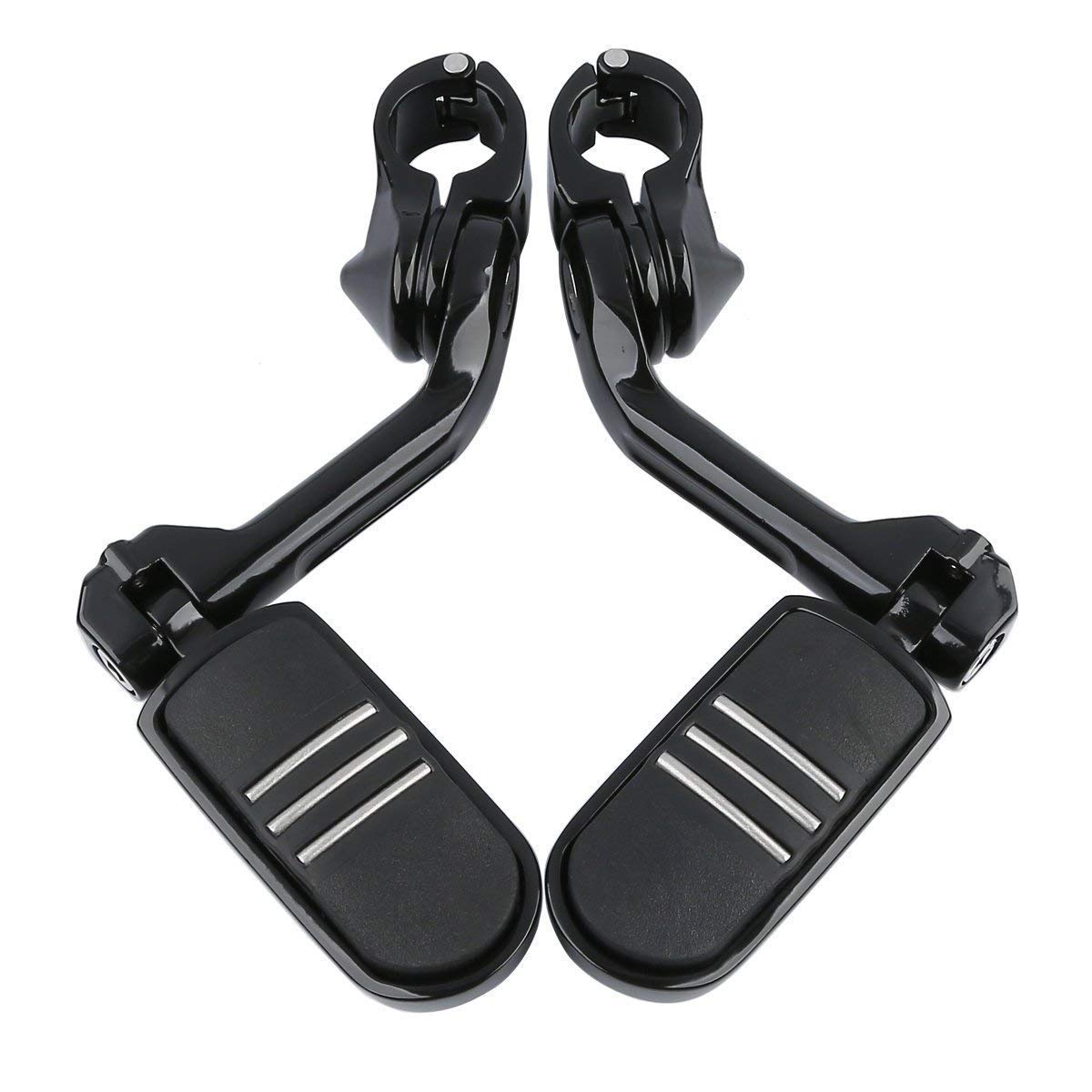 TCMT 1-1/4" 1.25" 32mm Black Long Angled Highway Engine Guard Foot Pegs Kit Fits For Harley Touring Road King Street Glide Road Glide Electra Glide Softail Sportster Dyna with 1.25" Engine Guards