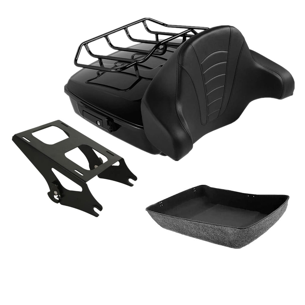 TCMT 10.7" Chopped Motorcycle Trunk Box Wrap-Around Backrest Top Luggage Rack Fit For Harley 2014-2025 Touring CVO Road King Road Glide Street Glide Electra Glide Pack