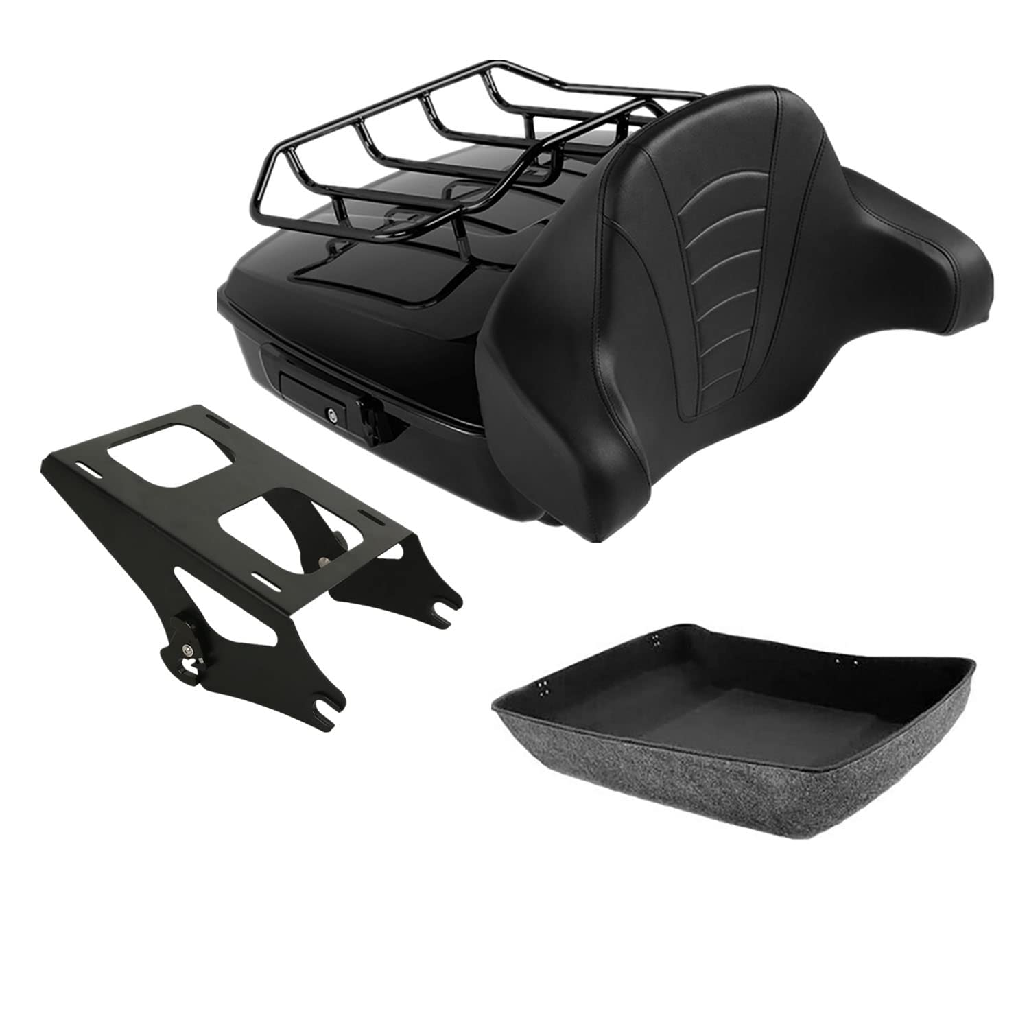 TCMT 10.7" Chopped Motorcycle Trunk Box Wrap-Around Backrest Top Luggage Rack Fit For Harley 2014-2025 Touring CVO Road King Road Glide Street Glide Electra Glide Pack
