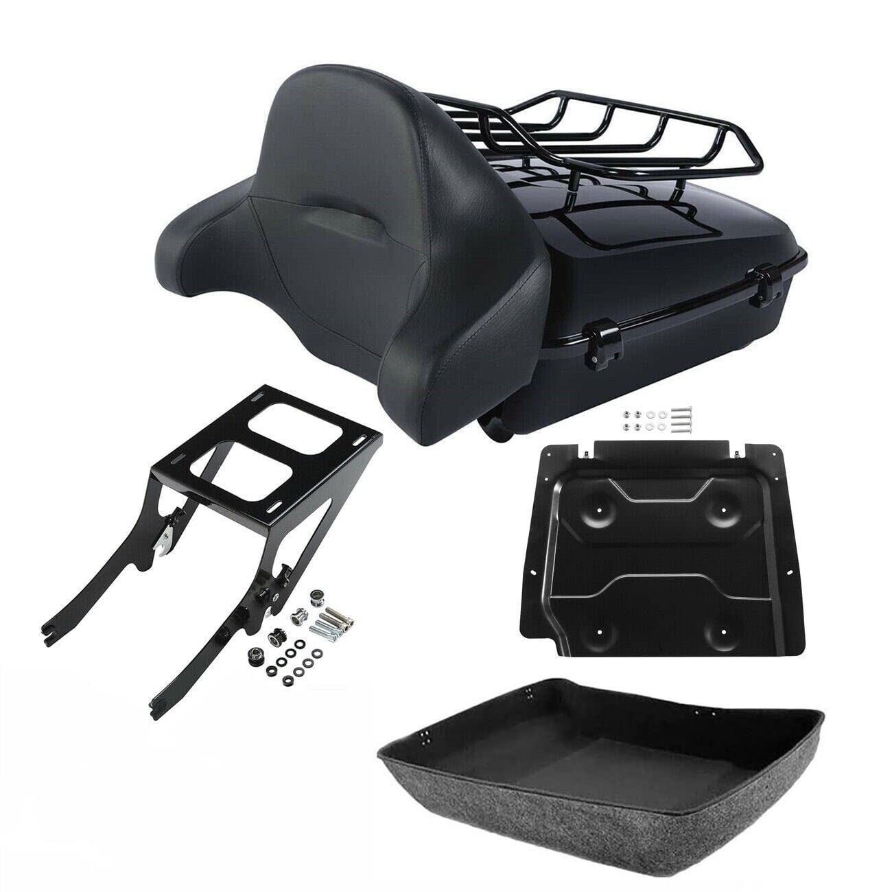 TCMT King Motorcycle Trunk Box Wrap-around Backrest Two-Up Mounting Rack Luggage Rack Fit For Harley 2018-2025 Heritage Classic 2018-2020 Deluxe FLDE 2024 Hydra-Glide Revival FLI Pack