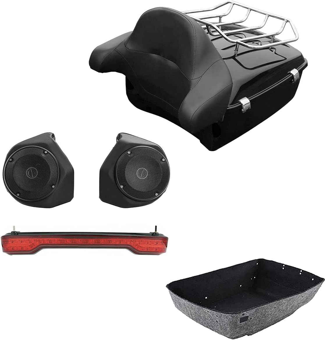 TCMT 13.7" King 2014-2025 Motorcycle Trunk Backrest Pad Luggage Rack Speakers Taillight Fit For Harley Trunk Touring CVO Road King Road Glide Street Glide Electra Glide Pack
