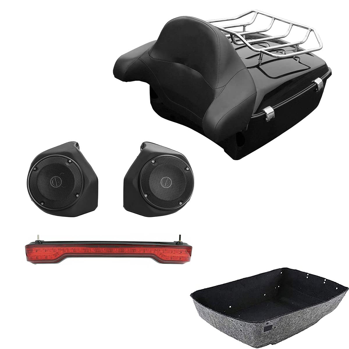 TCMT 13.7" King 2014-2025 Motorcycle Trunk Backrest Pad Luggage Rack Speakers Taillight Fit For Harley Trunk Touring CVO Road King Road Glide Street Glide Electra Glide Pack