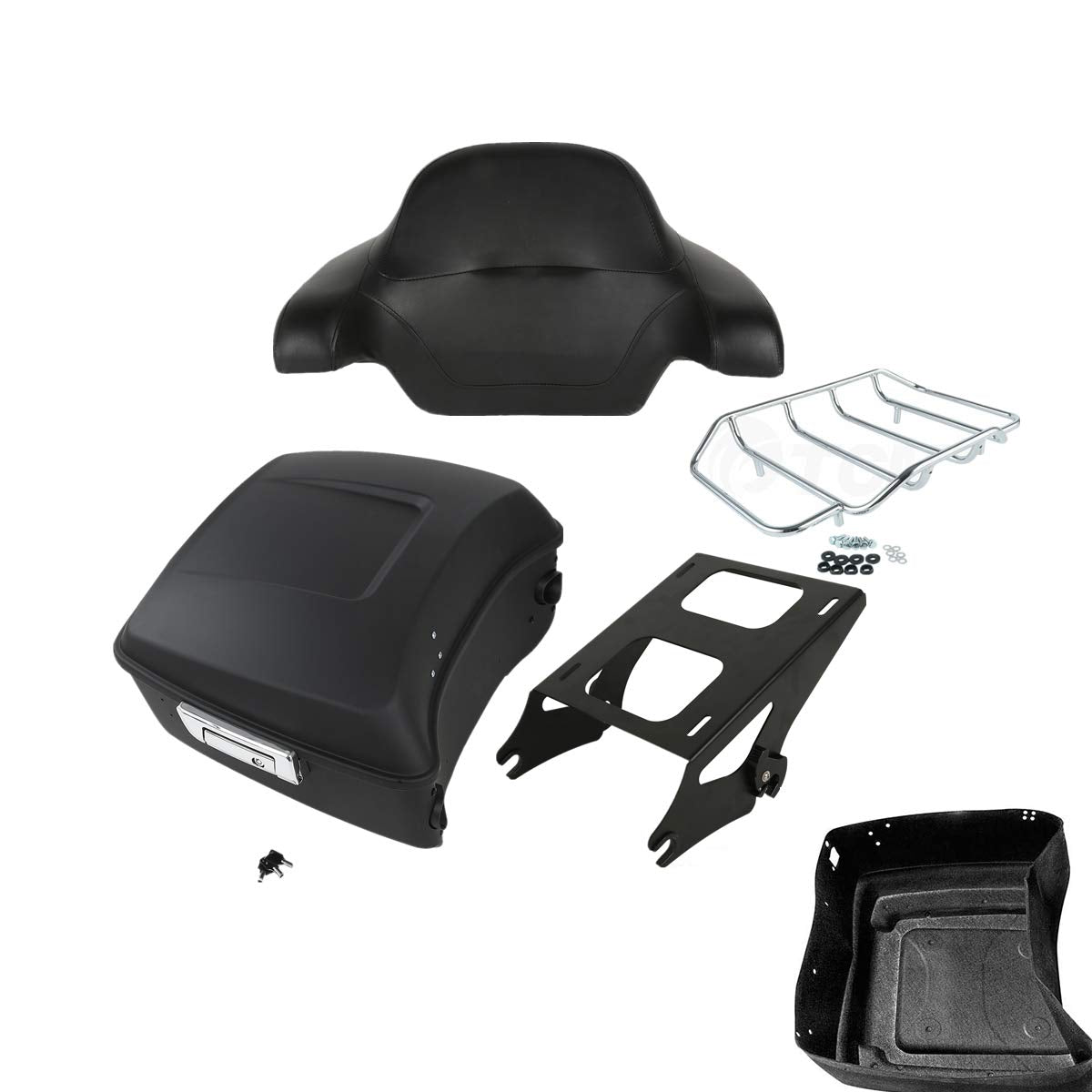 TCMT 13.7" King Motorcycle Trunk Box W/Latches Brake TailLight Base Plate Fit For Harley 2014-2025 Touring CVO Road King Road Glide Street Glide Electra Glide Pack