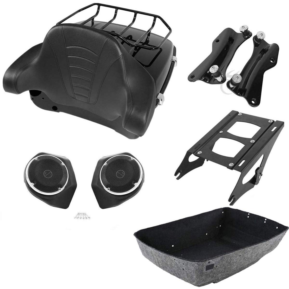TCMT 13.7" King 2014-2025 Motorcycle Trunk Backrest Pad Luggage Rack Speakers Taillight Fit For Harley Trunk Touring CVO Road King Road Glide Street Glide Electra Glide Pack