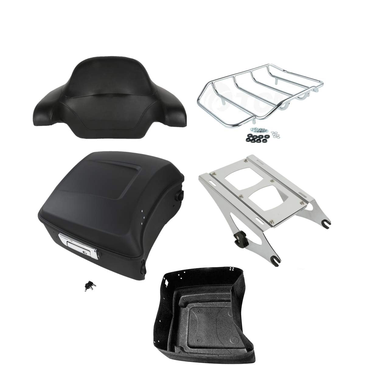 TCMT 13.7" King Motorcycle Trunk Box W/Latches Brake TailLight Base Plate Fit For Harley 2014-2025 Touring CVO Road King Road Glide Street Glide Electra Glide Pack