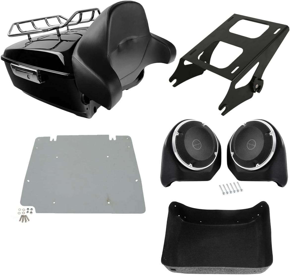TCMT 13.7" King Motorcycle Trunk Box Backrest Pad Luggage Rack 2 Up Mount Rack Speakers Base Plate Fit For Harley 2014-2025 Touring CVO Road King Road Glide Street Glide Electra Glide Pack