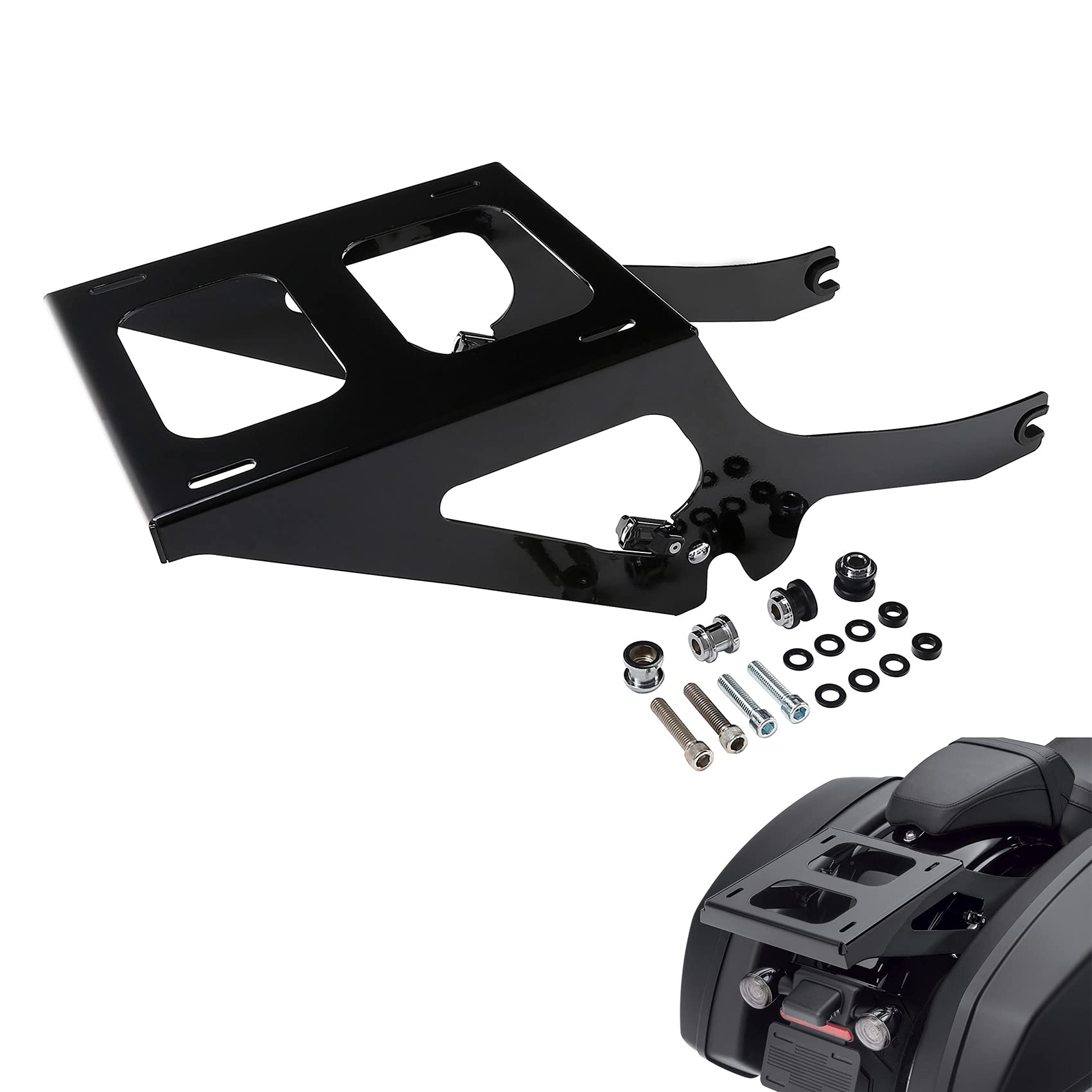 TCMT King Motorcycle Trunk Box Wrap-around Backrest Two-Up Mounting Rack Luggage Rack Fit For Harley 2018-2025 Heritage Classic 2018-2020 Deluxe FLDE 2024 Hydra-Glide Revival FLI Pack