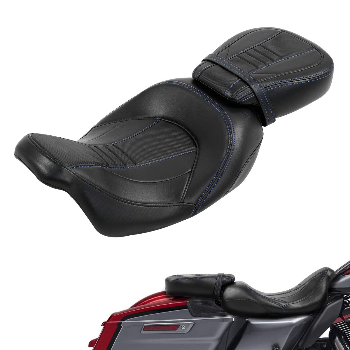 2-Up Rider and Passenger Seat Low Profile Seat Fit For Harley 2009-2023 Touring Street Glide Road King Road Glide