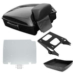 TCMT 10.7" Black Latches Chopped Motorcycle Trunk Backrest Pad Smoke LED Tail Light Fit For Harley 2014-2025 Street Glide Road King Electra Glide Ultra-Classic Pack