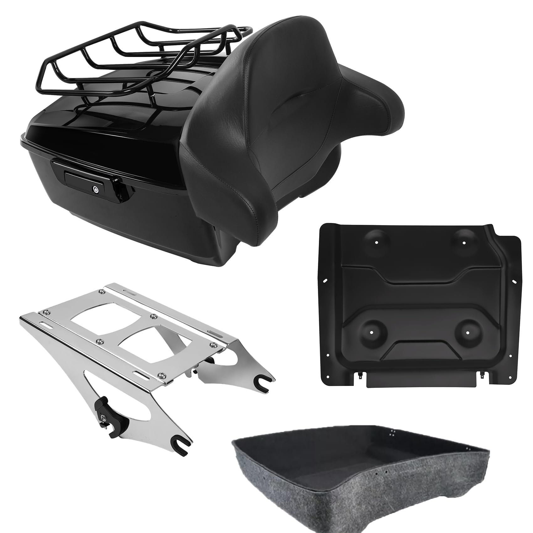 TCMT 13.7" King Motorcycle Trunk Backrest Pad Luggage Rack 2 Up Mounting Rack Fit For Harley 2014-2025 Touring CVO Road King Road Glide Street Glide Electra Glide Pack