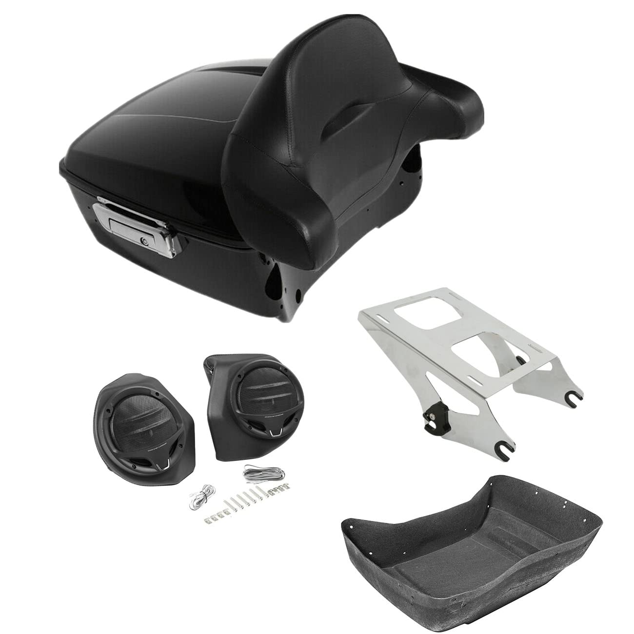 TCMT 13.7" King Motorcycle Trunk Box Wrap-Around Backrest 2 Up Mounting Rack Fit For Harley 2014-2025 Touring CVO Road King Road Glide Street Glide Electra Glide Pack