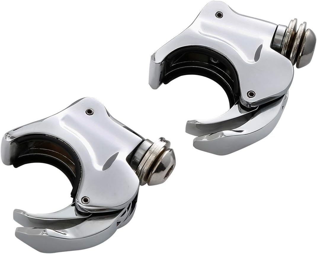 TCMT 2 Pairs 39mm Front Fork Windshield Clamps Fit For Harley Dyna Super Glide Low Rider Sportster XL 1200 883 (Chrome 39mm)