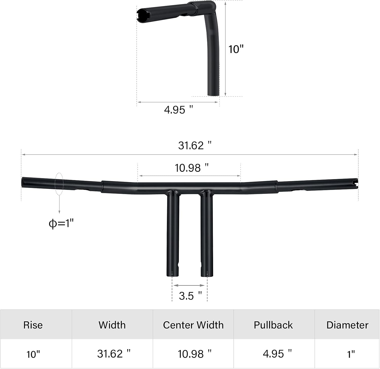 TCMT 10" Rise T-Bars Handlebar Drag Fits For Harley Softail Slim Heritage Fat Boy Deluxe Deuce Sportster XL 883 1200 Dyna Super Glide Wide Glide Low Rider Fat Bob Custom Application