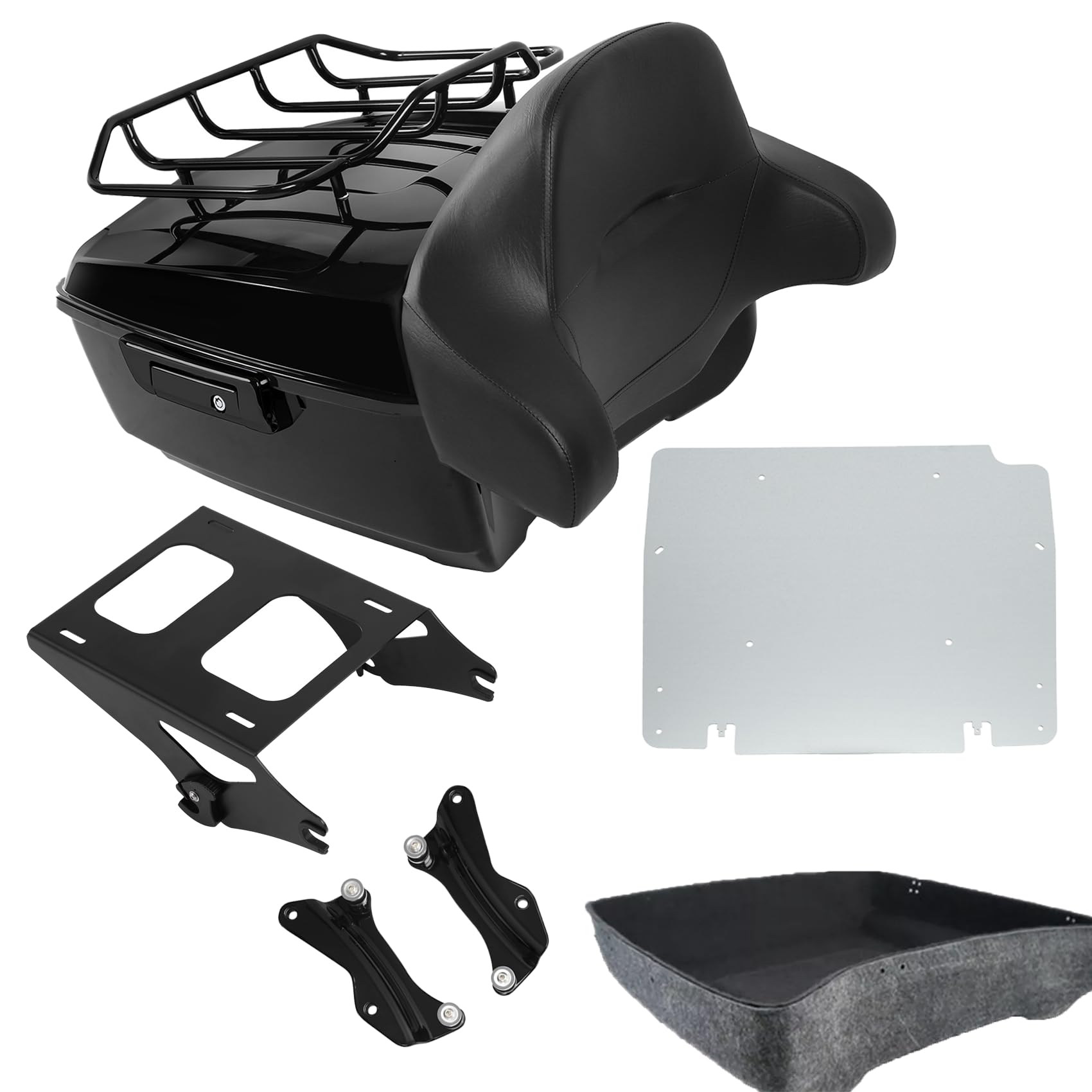 TCMT 13.7" King Motorcycle Trunk Backrest Pad Luggage Rack 2 Up Mounting Rack Base Plate Docking Fit For Harley 2014-2025 Touring CVO Road King Road Glide Street Glide Electra Glide Pack