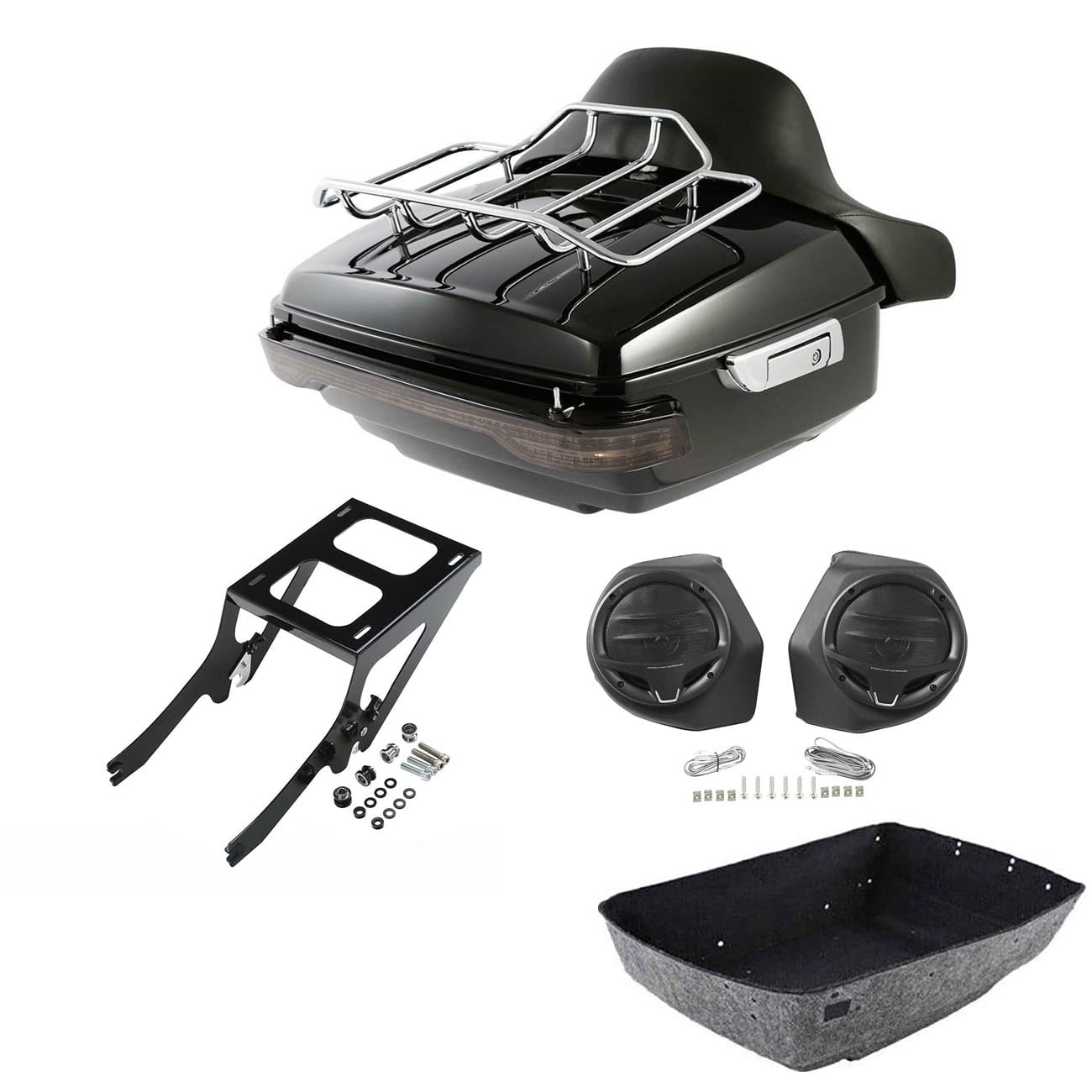 TCMT King Motorcycle Trunk Box Wrap-around Backrest Two-Up Mounting Rack Luggage Rack Fit For Harley 2018-2025 Heritage Classic 2018-2020 Deluxe FLDE 2024 Hydra-Glide Revival FLI Pack