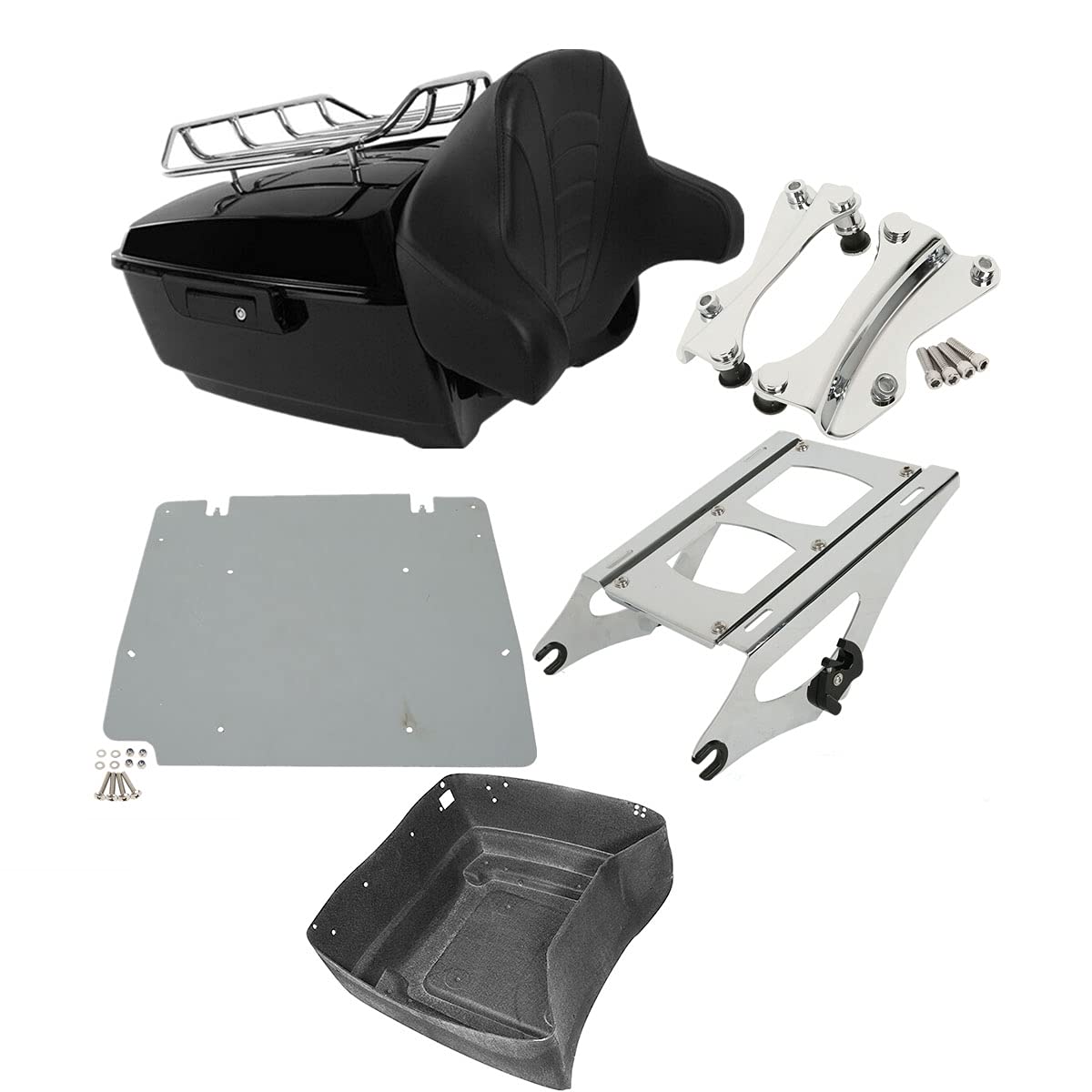 TCMT 13.7" King Motorcycle Trunk Backrest Pad Luggage Rack 2 Up Mounting Rack Base Plate Fit For Harley 2014-2025 Touring CVO Road King Road Glide Street Glide Electra Glide Pack